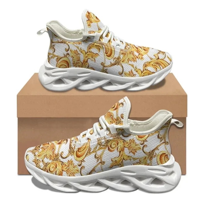 Zapatos planos de verano transpirables y cómodos, zapatillas de diseño barroco dorado de lujo para mujer, zapatos de malla con absorción de impactos, zapatos para mujer