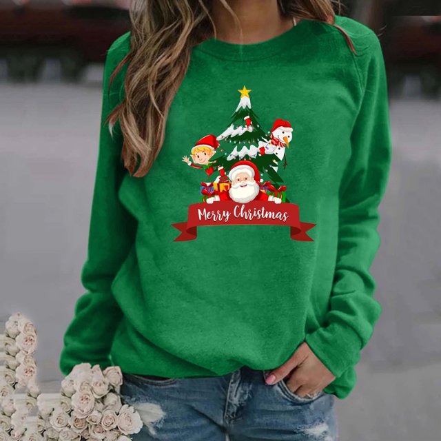 Cardigans à Capuche Surdimensionnés Hatchima pour Femmes, Chandail à Col Rond Mode Décontractée à Manches Longues avec Imprimé de Noël pour Femmes, Hauts Blousese
