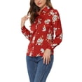thumbnail image 4 of Allegra K Chemisier à Col Pointu pour Femmes, Boutonné, Floral, m Rouge, 4 of 6
