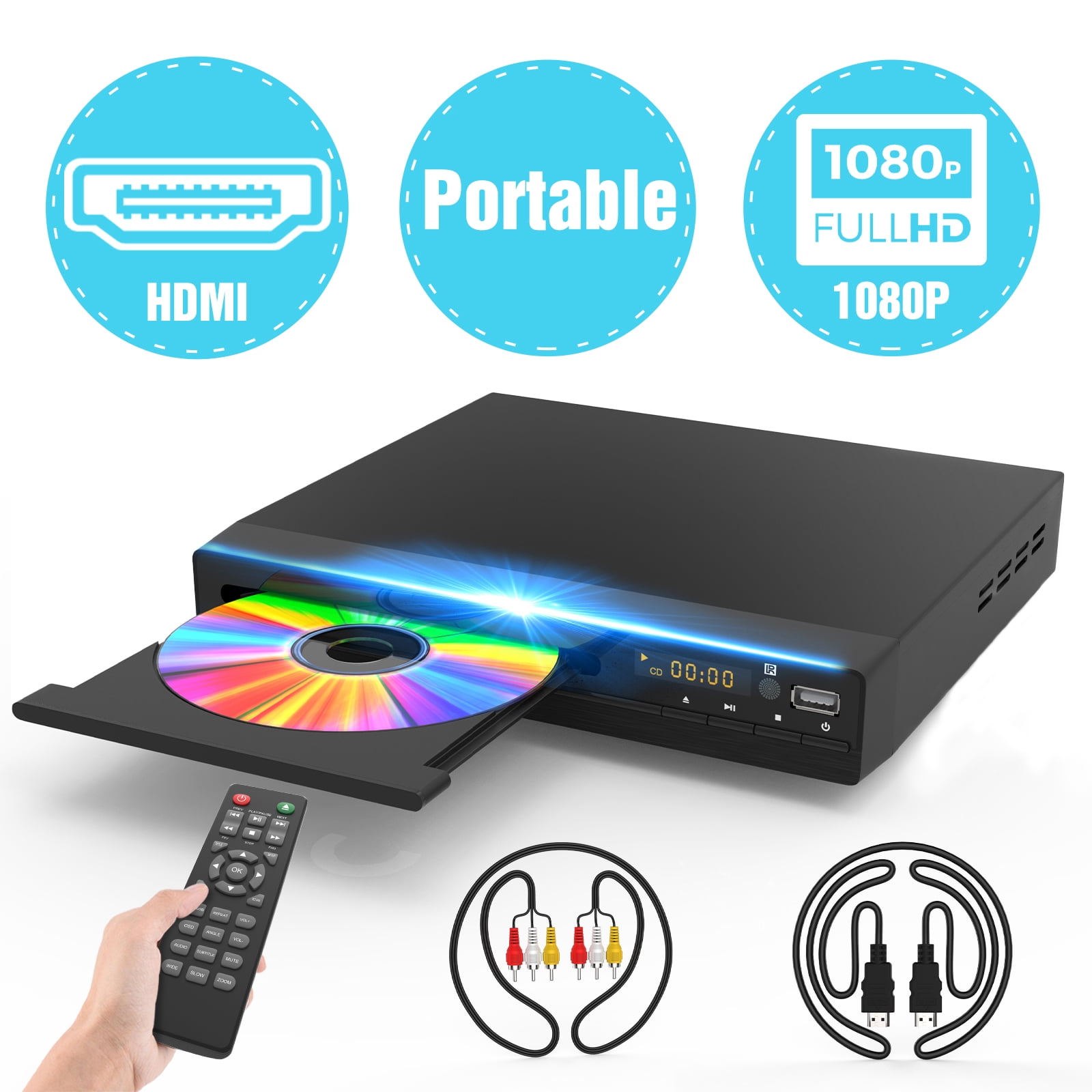 Oplossen zak gebruik DVD Player for TV with HDMI 1080P Small DVD Player with Remote Portable CD  Player for Home - Walmart.com