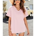 thumbnail image 4 of Camisetas casuales de manga corta para mujer para la oficina, citas, cumpleaños, uso diario - Rosa, talla L Camiseta de verano con escote en V dividido, 4 of 8