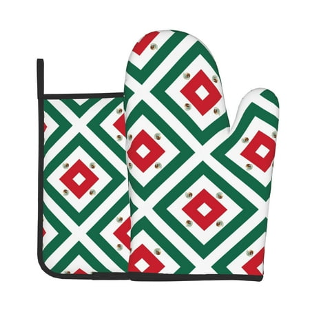 

Oven Gloves Hot Pads For Kitchen Decor Mexico Mexican Flag Heat Resistant 2pcs For Cooking Baking Bbq