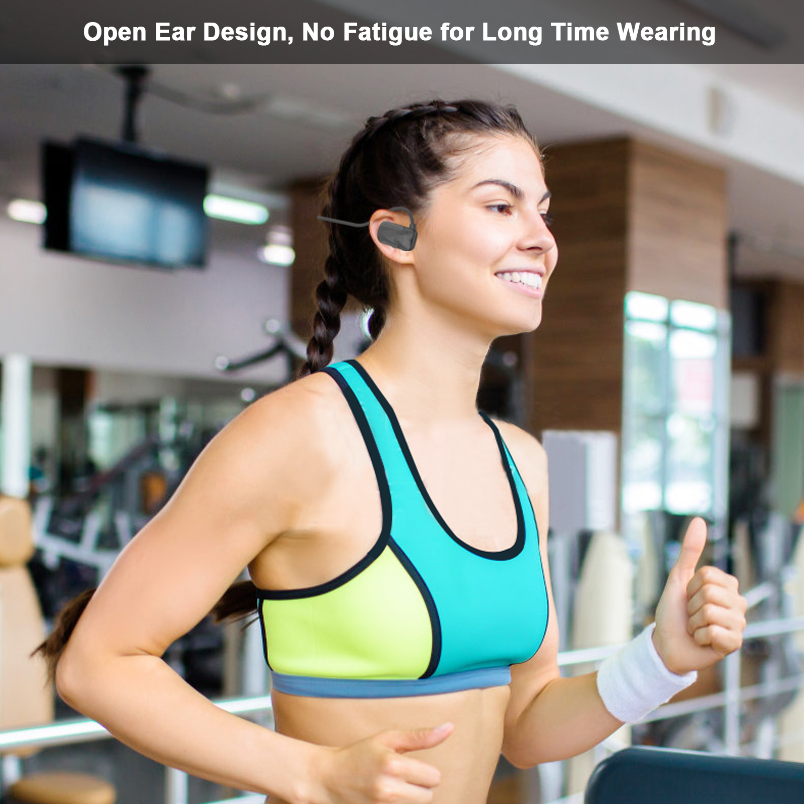 Hmusic Open Ear Sports Headphones, Air Conduction Bluetooth Headset with Mic, 15H Playtime IPX5 Sweatproof Workout Headphone for Running, Cycling, Gym