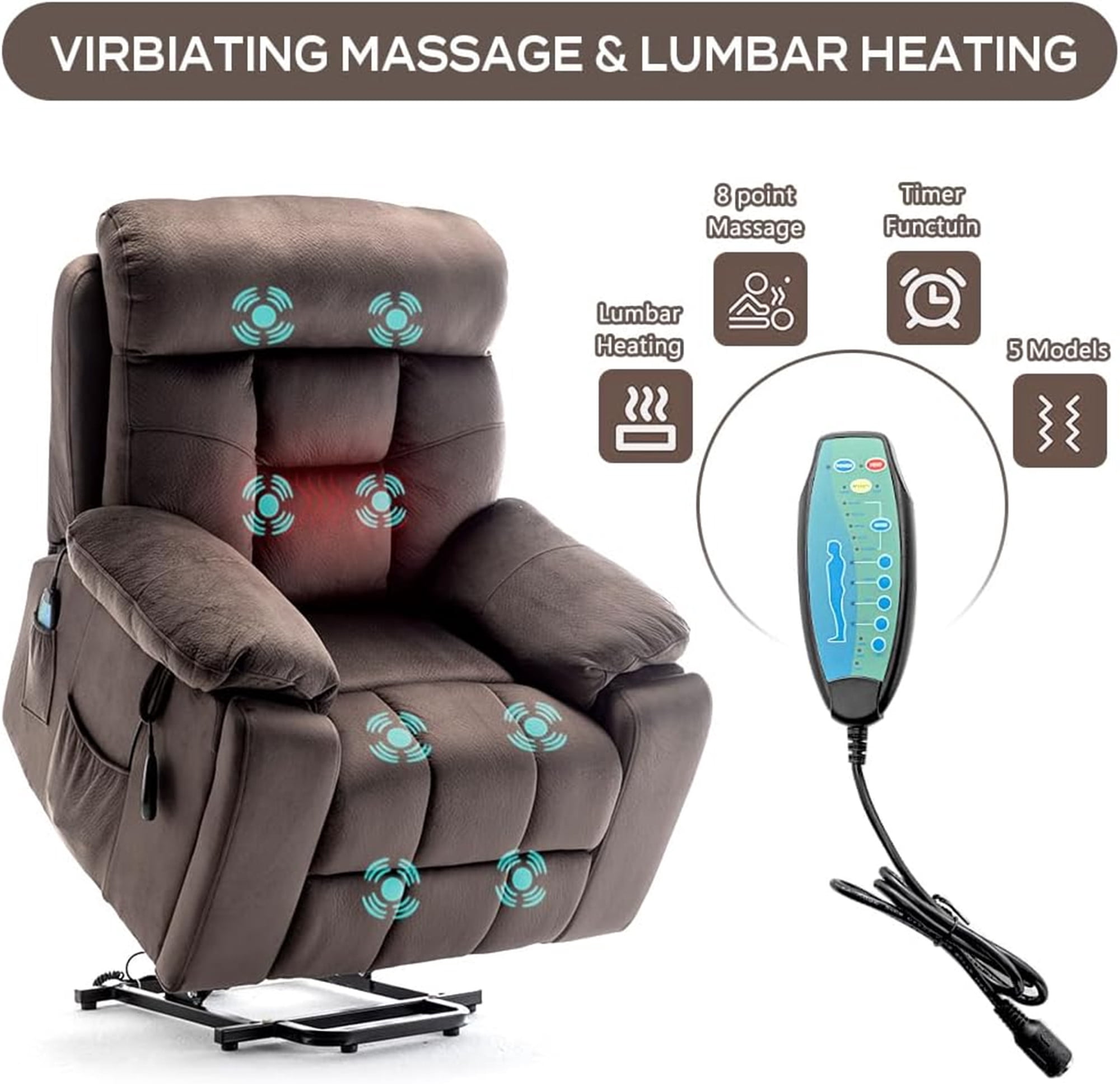 LITVZ 26in Extra Wide Recliner for Big Man 400lbs, Oversized Power Lift Chair with Heat and Massage for Elderly