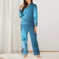 thumbnail image 3 of Kll Butterflies And Waterlily In Water Print Women'S Long Sleeve Pajamas With Pants Sleepwear Loungewear 2 Set-Small, 3 of 9