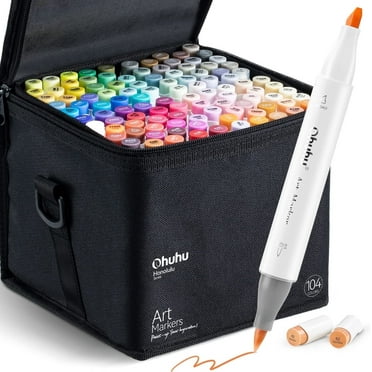 Ohuhu 104-Color Alcohol Markers Set, Dual Tip Brush & Chisel, Refillable, Honolulu Series
