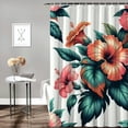 thumbnail image 2 of JRXY Summer Tropical Leaves Monstera Palm Leaf Flower Green Plant Hawaiian Pink Red Floral Beautiful Shower Curtain Multiple Sizes White, 2 of 7