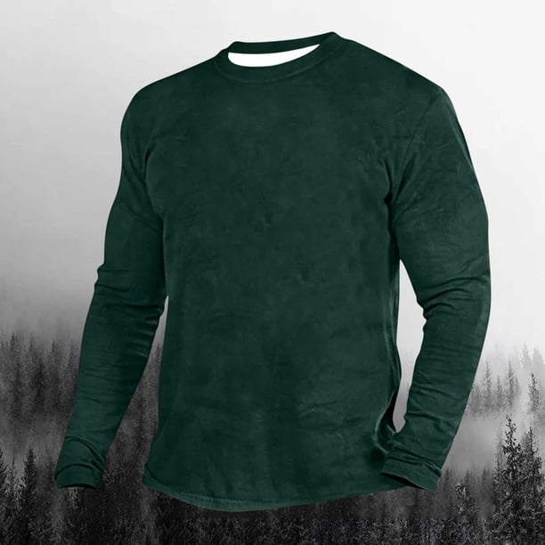 pstuiky manga larga para hombre, Camiseta de manga larga para hombre con cuello redondo y color liso. salir tops l