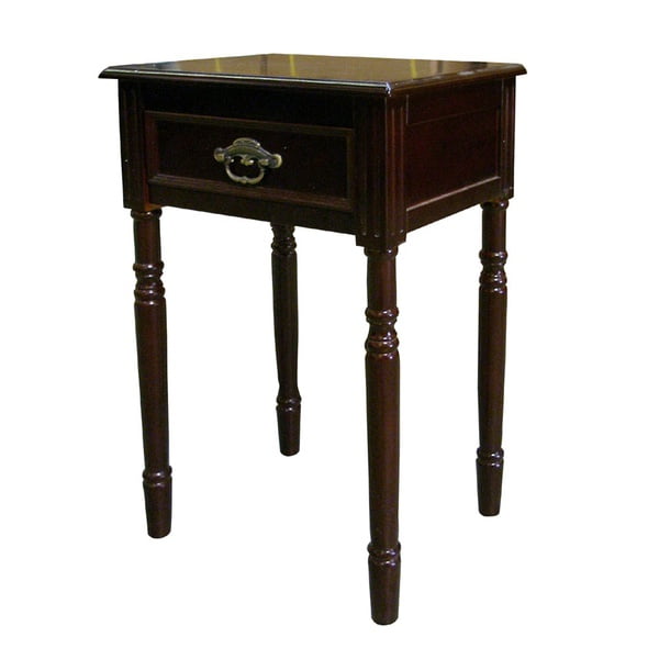 27" Tall Wooden End Table with Drawer, Square Shaped with Cherry finish