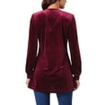 thumbnail image 3 of INSPIRE CHIC Women's Velvet Top V Neck Long Sleeve Casual Loose Fit Blouse T-Shirt S Wine Red, 3 of 6