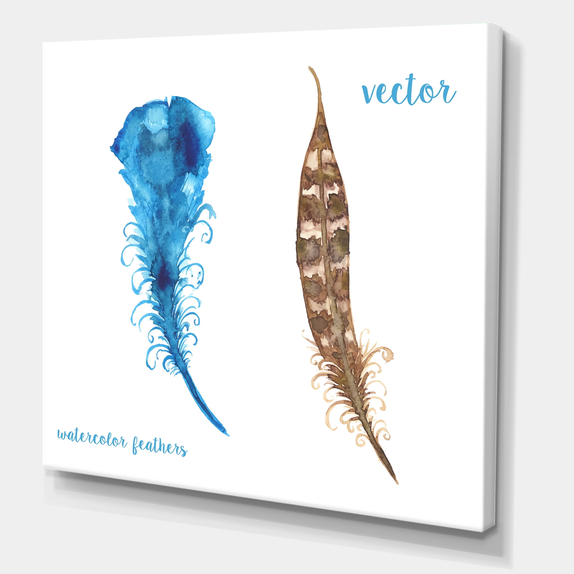 Designart ' Ethnic Boho Watercolor Feathers ' Bohemian & Eclectic Canvas Wall Art Print
