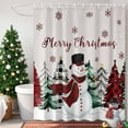 thumbnail image 4 of Shower Curtain Bathroom Set Vintage Christmas Tree Waterproof Fabric Shower Curtains with Grommets&Hooks Winter Funny Snowman on Linen Privacy Bath Curtain for Bathtub 72x72in, 4 of 9