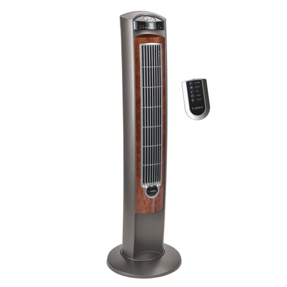 Lasko 43" Wind Curve Nighttime Setting Tower Fan with Remote Control, Silverwood