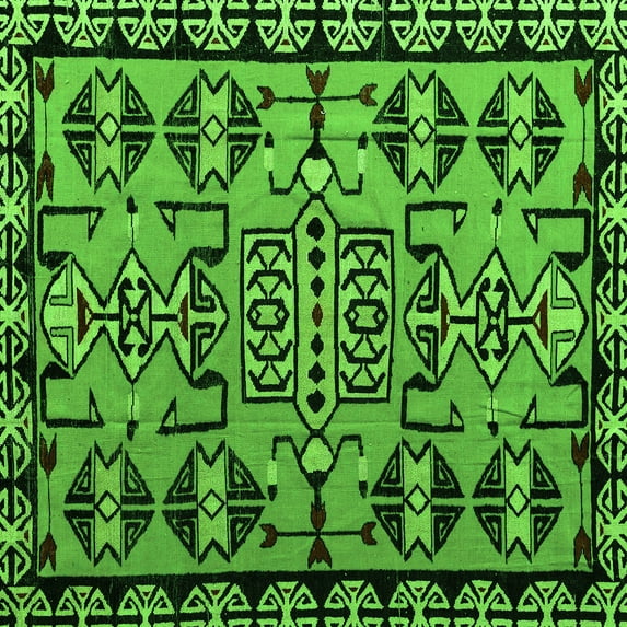 Ahgly Company Indoor Square Southwestern Green Country Area Rugs, 3' Square