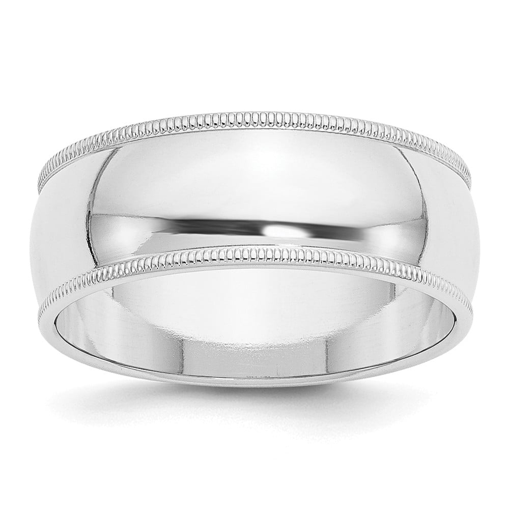 Free Engraving Rhodium Plated 14K White Gold Wedding Band Milgrain Edges Domed Classy Ring