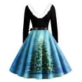 thumbnail image 3 of Christmas Dresses for Women Women's Fashion Round Casual Slim Fit Christmas Print Large Swing Long Sleeve Dress for Holiday Party,Sky Blue,L, 3 of 4