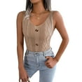 thumbnail image 2 of Women'S V Neck Buttons Knit Tank Tops Summer Casual Sleeveless Shirts Sweater Vest Khaki S, 2 of 10