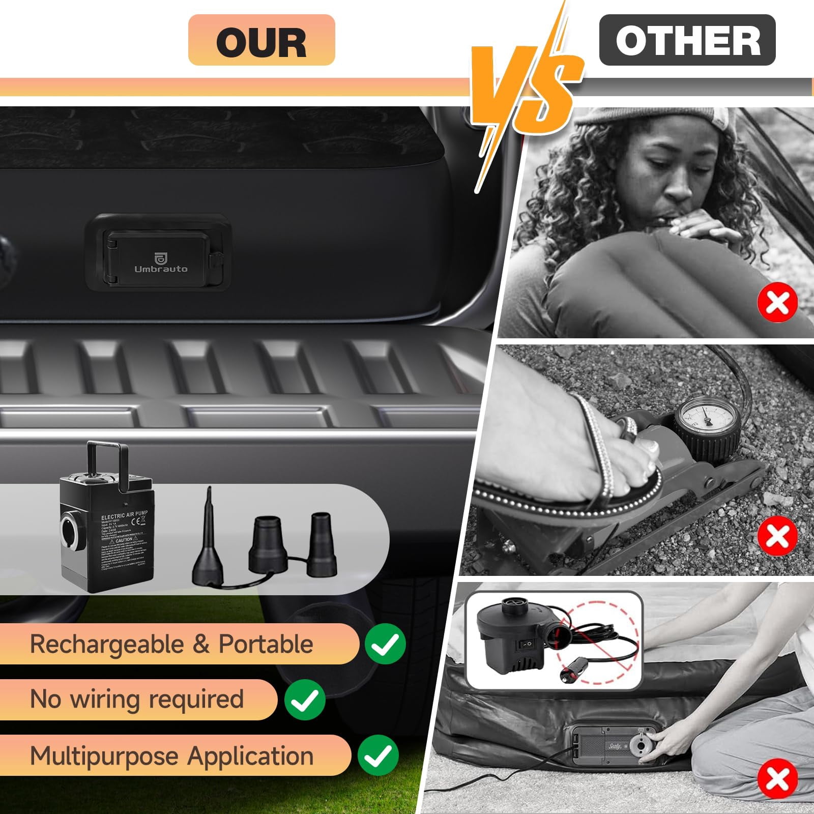 Air Mattress for Car Camping, Leakproof & Quick Inflation Sleeping Airbed with Electric Pump, Fits Most Compact, Mid-Size & Full-Size SUV Trunks for Road Trip Travel