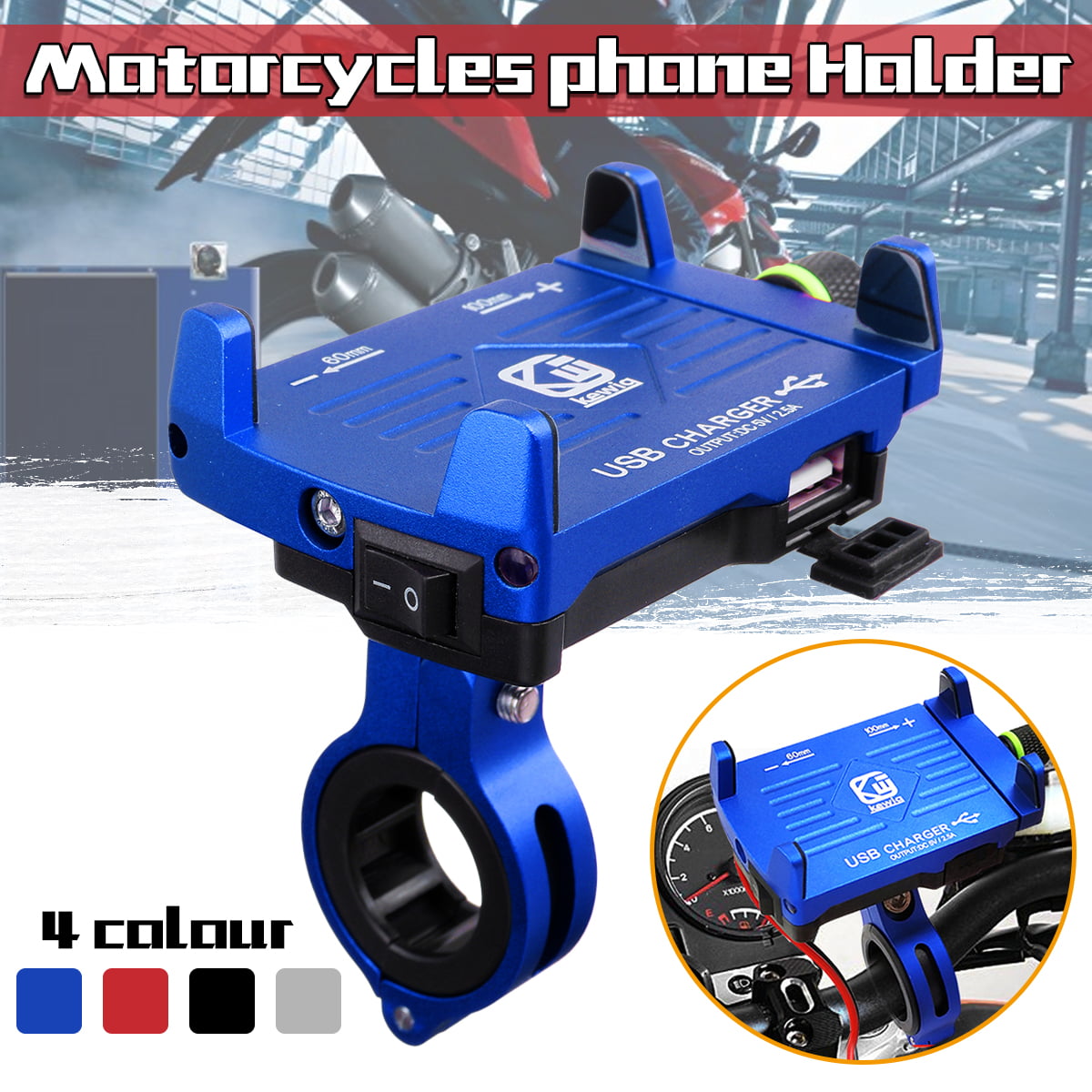 Motorcycle MTB Bicycle Bike Handlebar Cell Phone Mount Holder & USB Charger Port