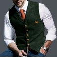 thumbnail image 4 of Chaleco de traje para hombre, chaleco formal de vestir a cuadros de lana de tweed con un solo pecho y corte entallado, 4 of 6