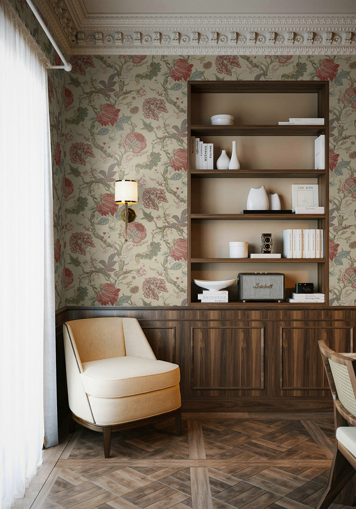 Harry & Grace Pine & Rosewood Jacobean Trail Premium Matte Non-Woven Peel and Stick Wallpaper - 20.5 in. W x 18 ft. L Roll