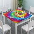thumbnail image 3 of Colorful Rainbow Tie Dye Spiral Pattern Square Fitted Tablecloth with Elastic Edge,Square Table Cover,Washable Elastic Table Cover for Home Kitchen Party Decor 36"x36", 3 of 6