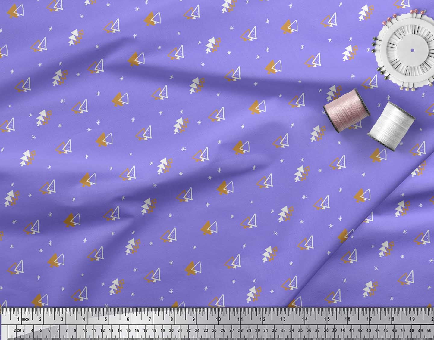 Soimoi Purple Poly Georgette Fabric Tree Christmas Fabric Prints By Yard 42 Inch Wide