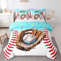 Feelyou Cartoon Baseball Bedding Comforter Set 7pcs, Eat Sports Sleep Queen Bedding Sets