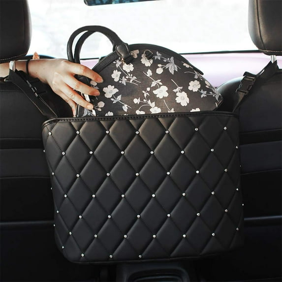 eing Bling Car Mesh Organizer,Seat Back Net Bag,Barrier of Backseat Pet Kids,Cargo Tissue Purse Holder,Driver Storage Netting Pouch with Crystal Diamonds,Black