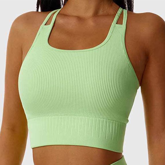 Women Criss Cross Back Sports Bra Pure Color Double Strap Square Neck Yoga Bra Fitness Workout  Tops