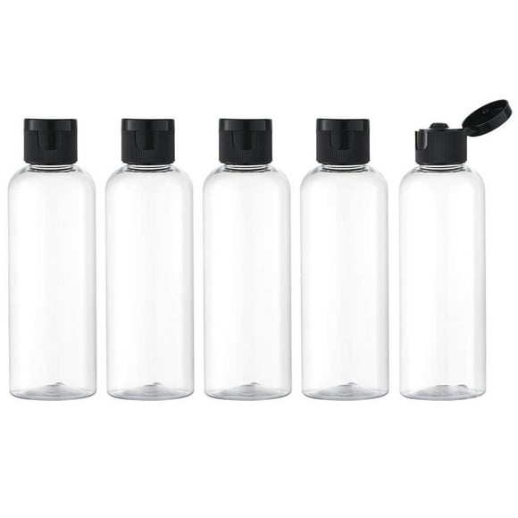 Multi-use Travel Toiletry Bottles, Clear Recyclable Plastic Leak Proof 3.4Oz Containers for Cosmetics, Portable, TSA Approved, Flip Cap, Refillable (5 Pcs)