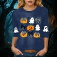 thumbnail image 5 of zaveiop Halloween Shirts for Women 2025 Casual Round Neck and Three Quarter Sleeves Funny Holiday Graphic Tee Fall Winter Loose Fit Tops (Navy, S), 5 of 6