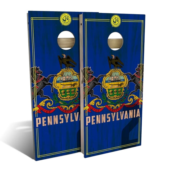 Skip's Garage | Pennsylvania State Flag 2.0 Backyard 2x4 Cornhole Board Set (24" x 48") | Includes (8) Bags Various Accessory Options