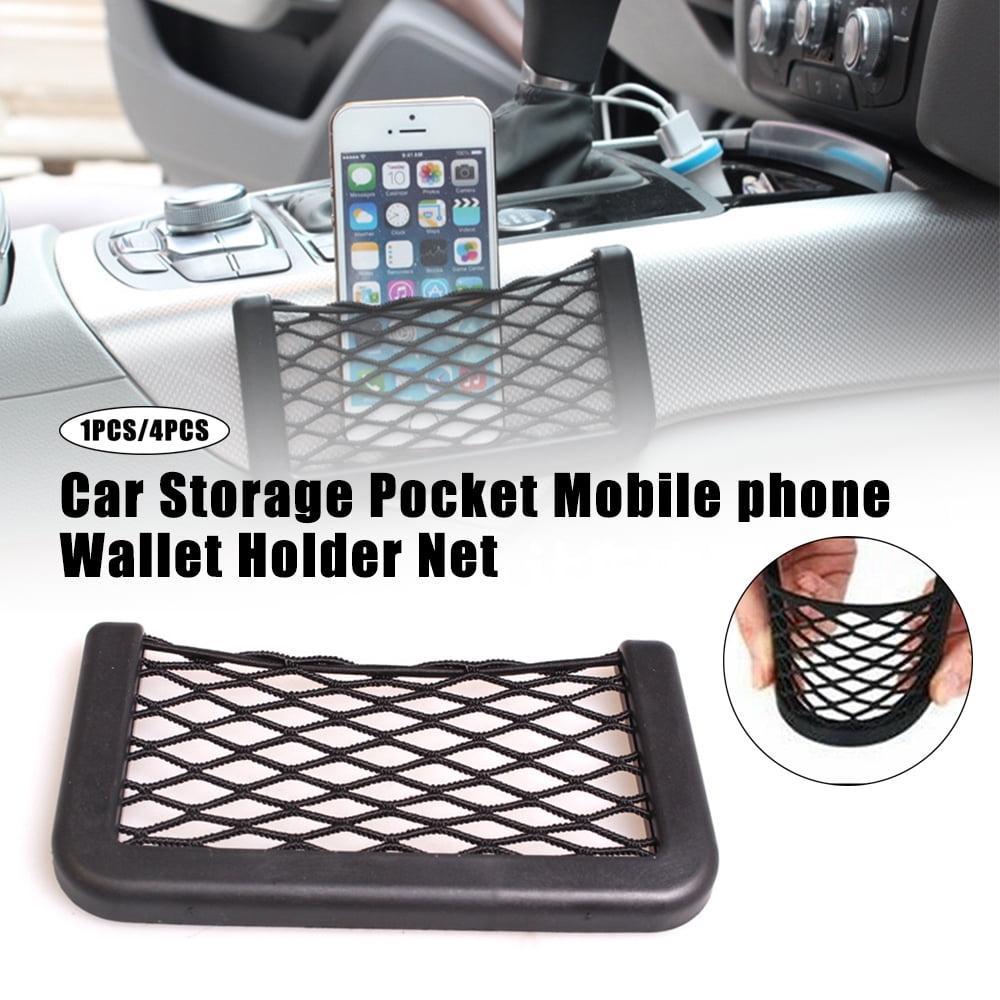 Car Auto Storage Net Pocket Mobile Phone Wallet Holder Net Organiser Bag 4Pcs