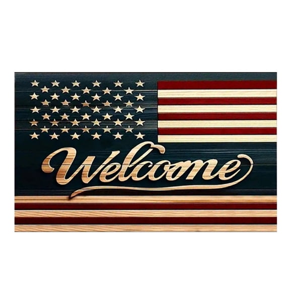 Patriotic Welcome Doormat 18x30 Inch - Retro American Flag Door Mat, Slip Resistant Rubber Backing for 4th of July Indoor Outdoor Home & Porch for heavy traffic(Multicolor1pc)
