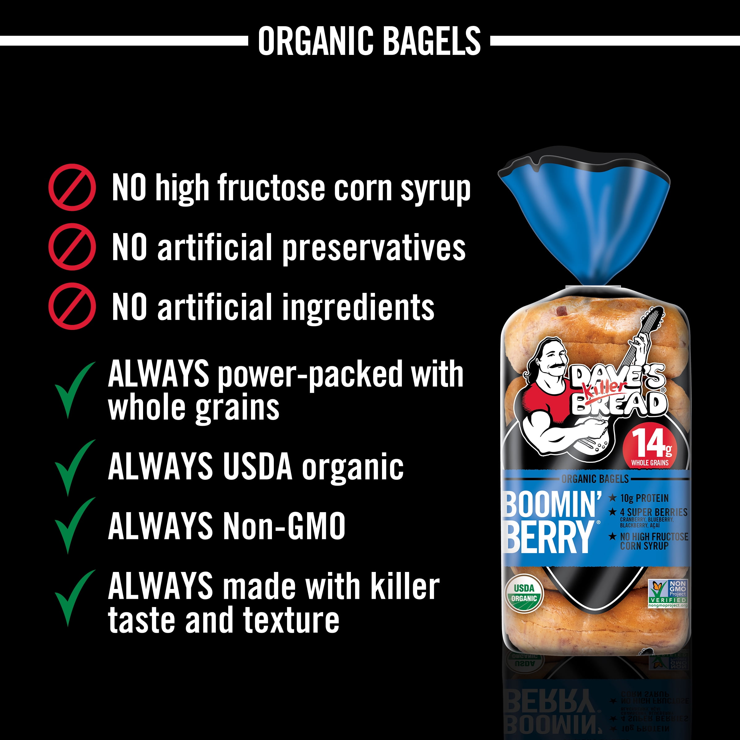Dave's Killer, Bread Boomin' Berry Organic Bagels, 16.75 oz, 5 Ct, Shelf-Stable