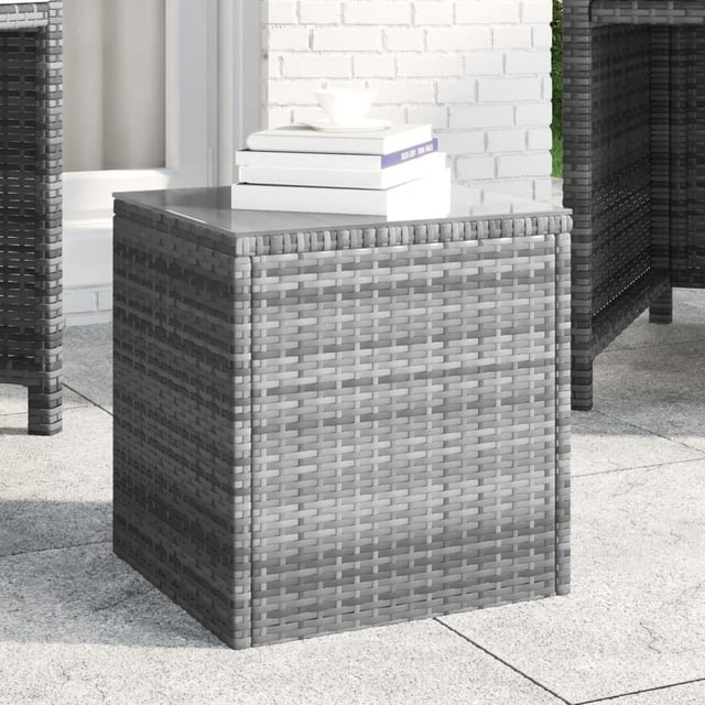 vidaXL Table d'Appoint Gris 40x37x40,5 cm en Rotin Poly et Verre Trempé