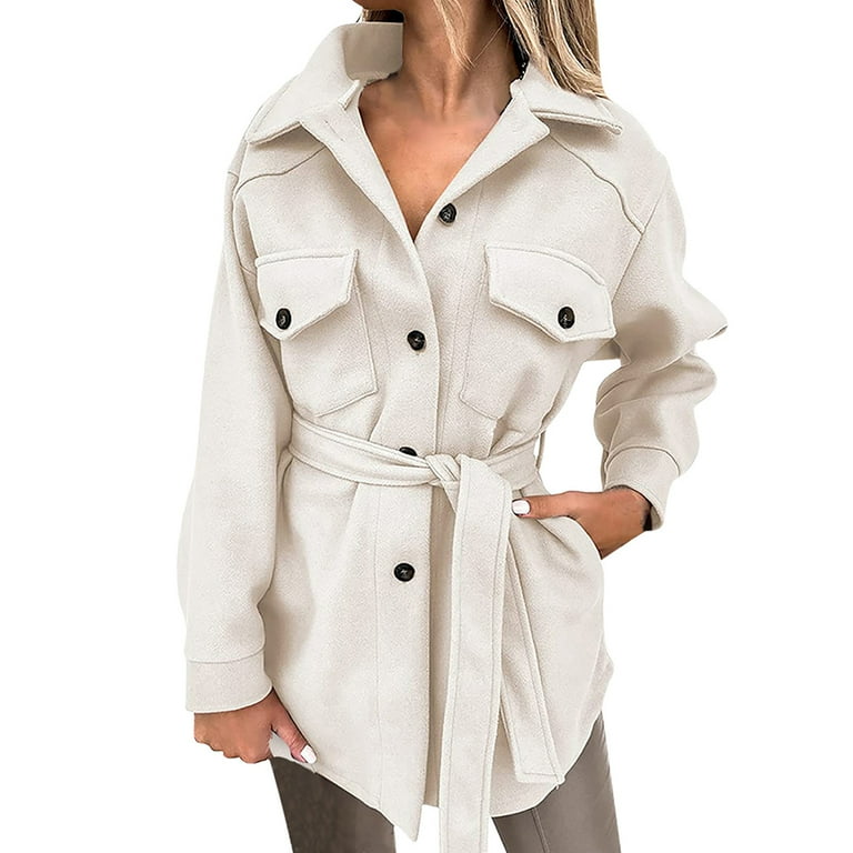 Allegra K Women's Turn-Down Collar Single Breasted Outwear Winter Coat with  Pockets 