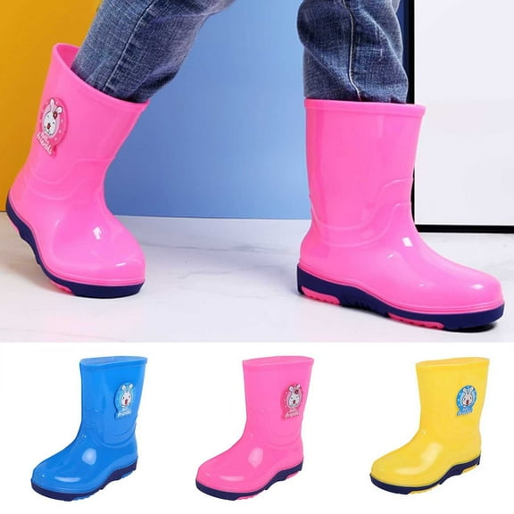 Hpapadks Rain Boots For Girls Regular Cartoon Printing Rubber Waterproof Water Shoes School Outdoor Activities Lightweight Blue 6-7 Y