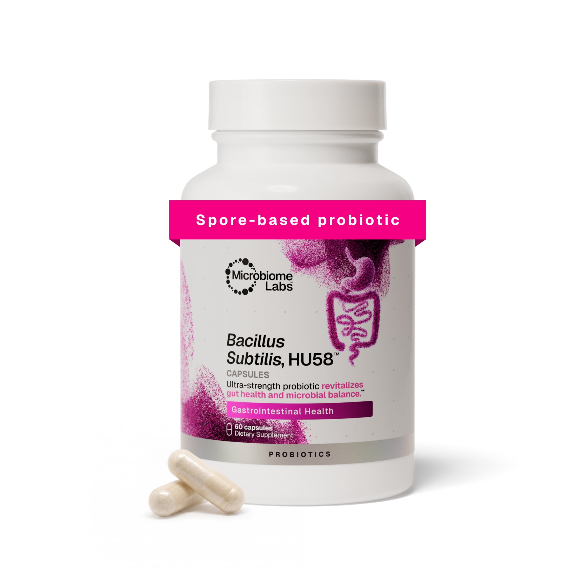 Microbiome Labs HU58, Bacillus Subtilis, Probiotic for Women & Men, 60 Ct