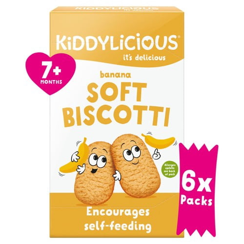 Kiddylicious Banana Soft Biscotti Baby Snacks Multi 6 x 20g, British Import (Pack of 2)