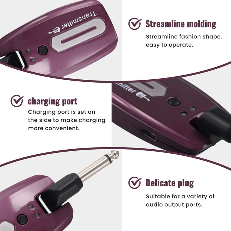 Guitar Wireless System USB Rechargeable Wireless Guitar Transmitter Receiver Electric Guitar Bass Wireless System,C
