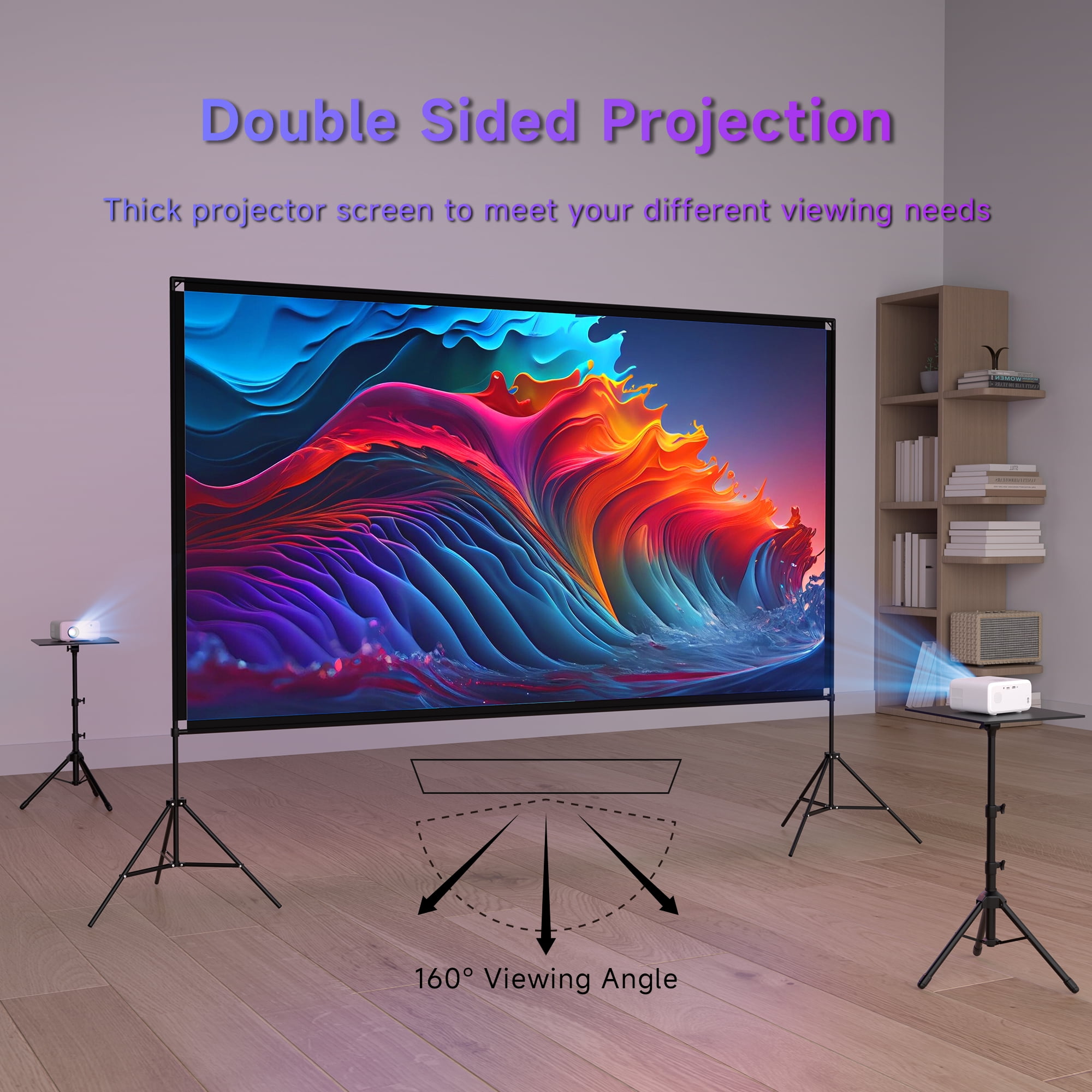 100" Projector Screen with Stand, Foldable Portable Movie Screen, 16:9 HD 4K Wrinkle-Free Indoor Outdoor Projector screens for Backyard Home Theater