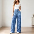 thumbnail image 4 of Women's High-Rise Jean Lace Denim Pants High Waisted Hollow Out Asymmetric Floral Patchwork Ripped Straight Leg Jeans Trouser Pants, 4 of 8