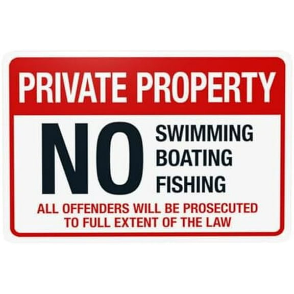Private Property No swimming boating fishing All Offenders Will Be Prosecuted Warning Sign, Metal Signs for Home Business Wall Caution Custom Decor 12 x 8 Inch