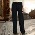 thumbnail image 2 of VBVC Women's Button Front Zipper Straight Pants,Wide Leg Jeans with Pockets,Women High Rise Jeans,Black,SizeM, 2 of 7
