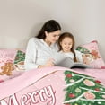 thumbnail image 5 of Manfei Girls Merry Christmas Bedding Comforter Set, Gingerbread Xmas Tree Twin Comforter Sets, Pink Rose Blossom Snowflake Bedding Set, Ultra Soft Home Decor, Reversible 2 Pieces, 5 of 8