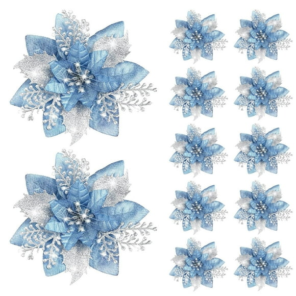 NANDIYNZHI Poinsettia Christmas Decorations 25Pcs Artificial Christmas Glitter Flowers With Clips Xmas Tree Flower Ornament Decorclearance Sale