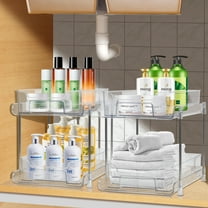 YTKUS Under Sink Organizer 2 Pack 2 Tier Bathroom Organizers and Storage Stackable Kitchen Pantry Organization, Pull Out Medicine Cabinet Organizer with Movable Dividers