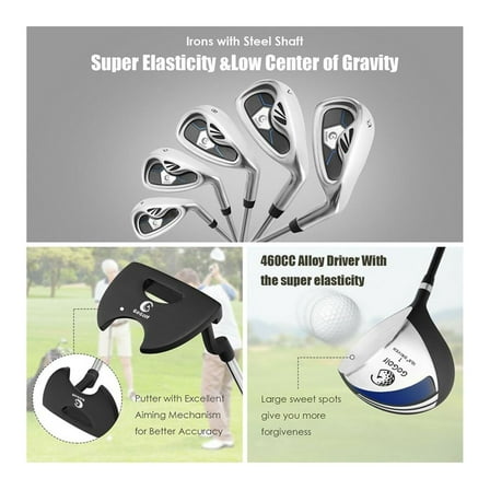 Men' Complete Golf Club Set - 10 Piece Set with Stand Bag - Aluminum Driver, Fairway Wood, Hybrid, Irons & Putter - For All Skill Levels - Gray